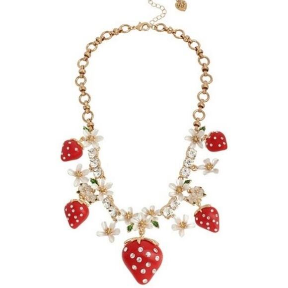 Betsy Johnson strawberry and‎ flower statement necklace new!!! - Picture 1 of 7